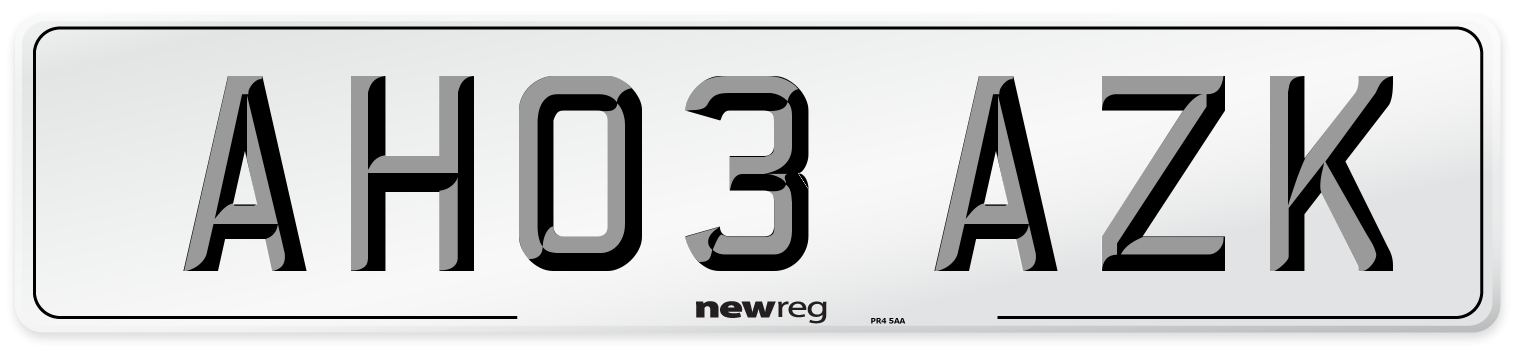 AH03 AZK Number Plate from New Reg